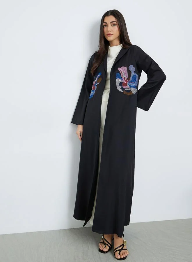 Amirah Women Black Floral Embroidered Abaya
